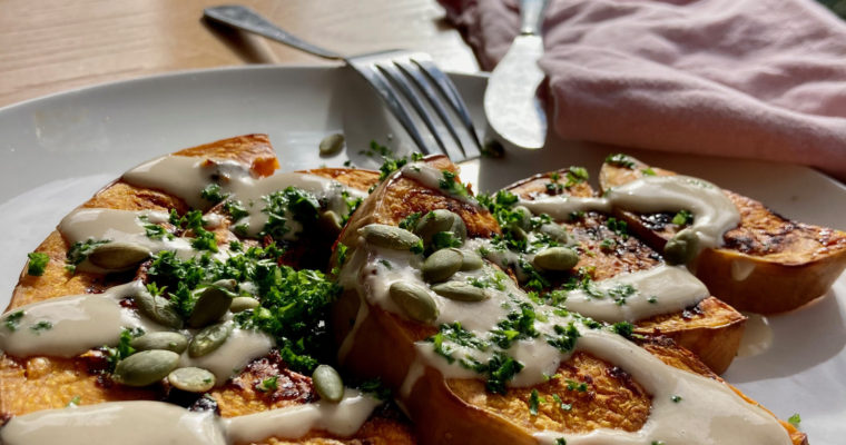 Roasted butternut with tahini dressing