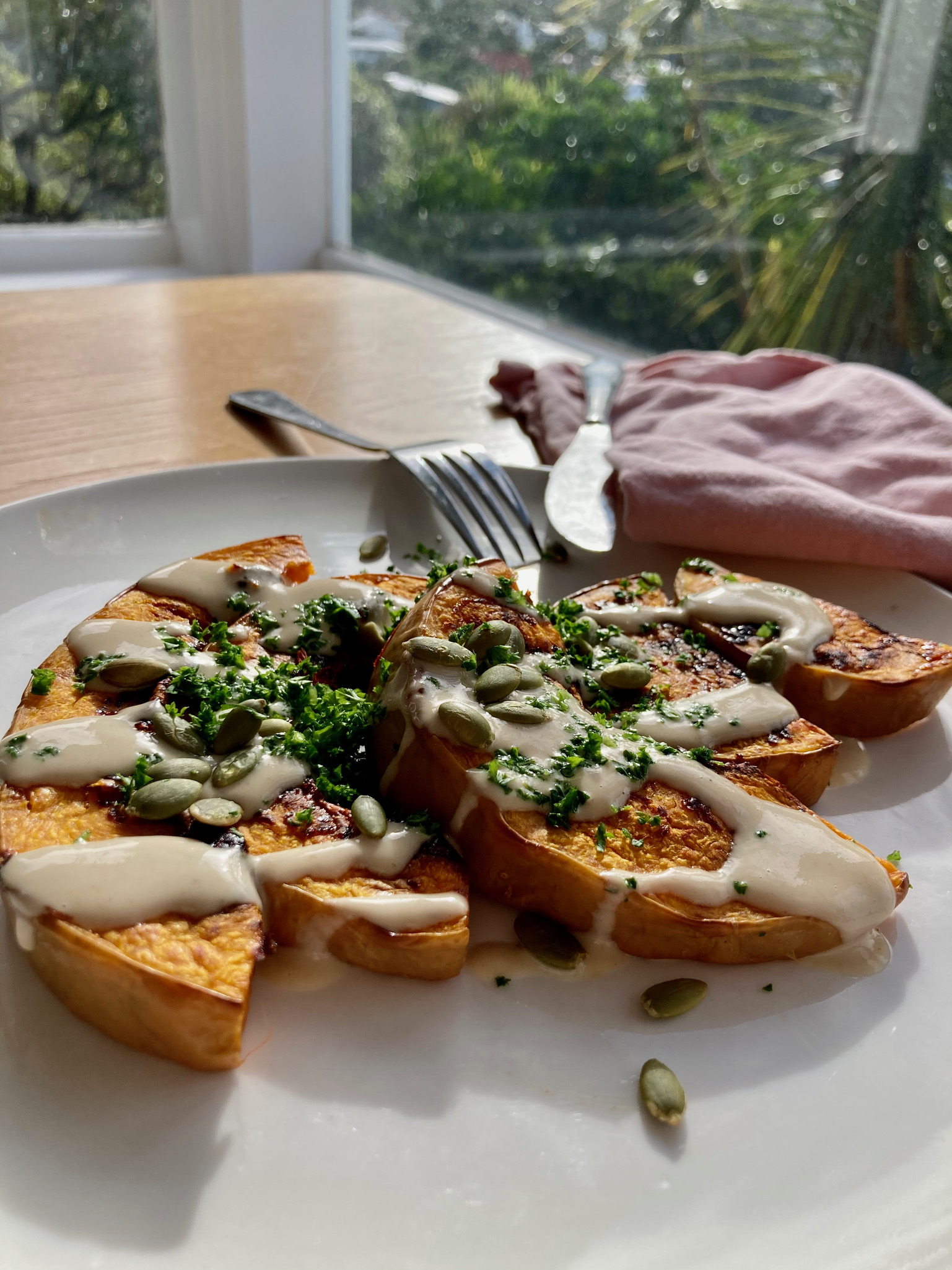 Roasted butternut with tahini dressing
